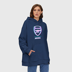 Толстовка-худи оверсайз Arsenal FC в стиле glitch, цвет: тёмно-синий — фото 2