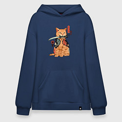 Толстовка-худи оверсайз Японский Кот Якудза, цвет: тёмно-синий