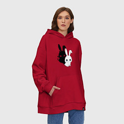 Толстовка-худи оверсайз Милый кролик - ангелочек или дьяволёнок?, цвет: красный — фото 2