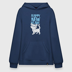 Толстовка-худи оверсайз Happy new year - kitten, цвет: тёмно-синий