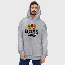 Толстовка-худи оверсайз BOSS и корона с усами, цвет: меланж — фото 2