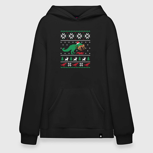 Худи оверсайз Новогодний тирекс - ugly sweater / Черный – фото 1
