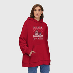 Толстовка-худи оверсайз Новогодние тоторики - ugly sweater, цвет: красный — фото 2