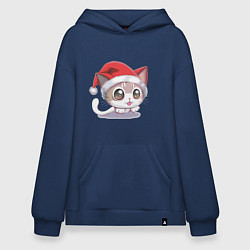 Толстовка-худи оверсайз Новогодний Аниме-Кот, цвет: тёмно-синий