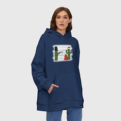 Толстовка-худи оверсайз Кактусы - Новогоднее ограбление, цвет: тёмно-синий — фото 2