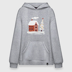 Толстовка-худи оверсайз Зимний домик, цвет: меланж