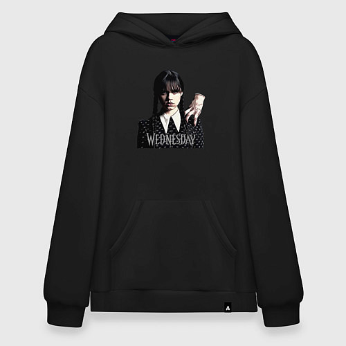Худи оверсайз Уэнсдей Аддамс и вещь на плече / Черный – фото 1