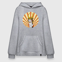 Толстовка-худи оверсайз Котик - самурай, цвет: меланж