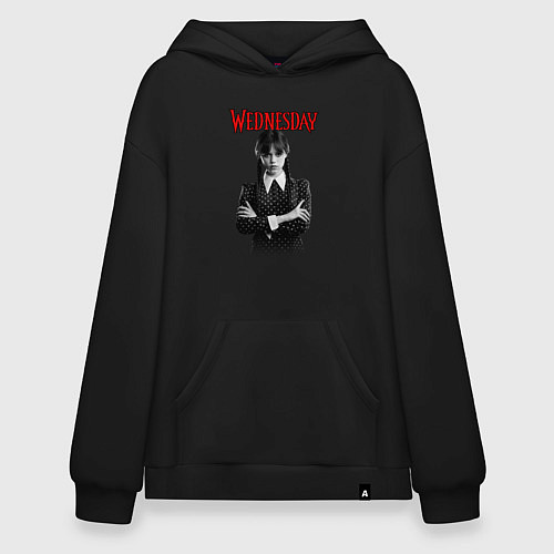 Худи оверсайз Уэнсдэй Аддамс черно-белый стиль / Черный – фото 1