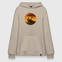 Толстовка-худи оверсайз Сурикаты на закате, цвет: миндальный