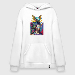 Толстовка-худи оверсайз Girl and alien - neural network - art, цвет: белый