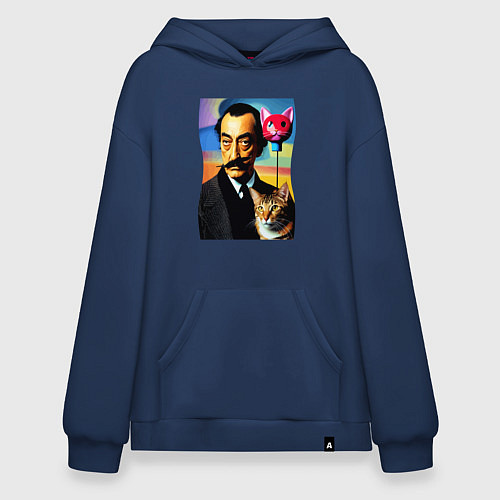 Худи оверсайз Salvador Dali and cat / Тёмно-синий – фото 1