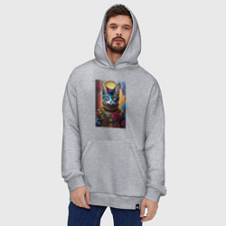 Толстовка-худи оверсайз Cat in a steampunk costume - neural network, цвет: меланж — фото 2