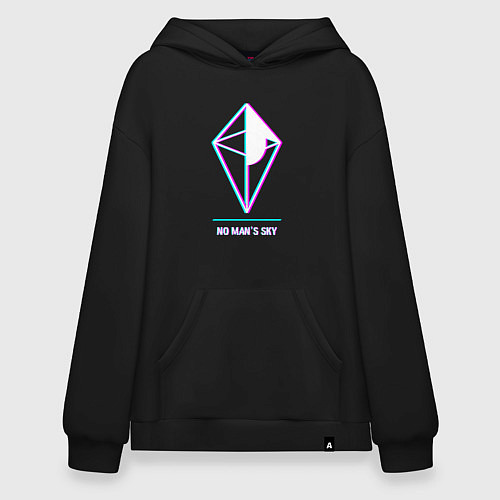 Худи оверсайз No Mans Sky в стиле glitch и баги графики / Черный – фото 1