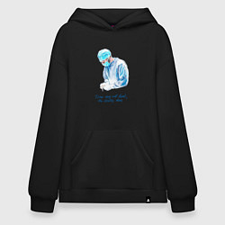 Толстовка-худи оверсайз Лечит не время - лечит доктор, цвет: черный