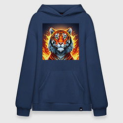 Толстовка-худи оверсайз Огненный тигр, цвет: тёмно-синий