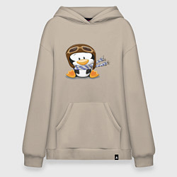 Толстовка-худи оверсайз Пингвин в шапке лётчика, цвет: миндальный