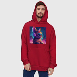 Толстовка-худи оверсайз Пушистый заяц в очках и наушниках, цвет: красный — фото 2