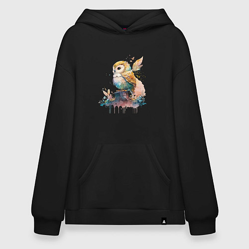 Худи оверсайз Акварельная милая сова / Черный – фото 1