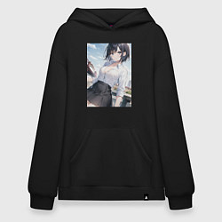 Толстовка-худи оверсайз Anime girl in town, цвет: черный