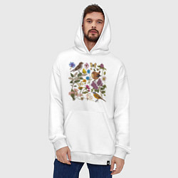 Толстовка-худи оверсайз Цветение и птички, цвет: белый — фото 2