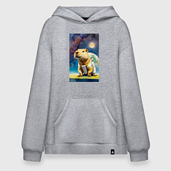 Толстовка-худи оверсайз Capybara brave astronaut - neural network, цвет: меланж