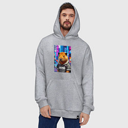 Толстовка-худи оверсайз Cool capybara - urban style - neural network, цвет: меланж — фото 2