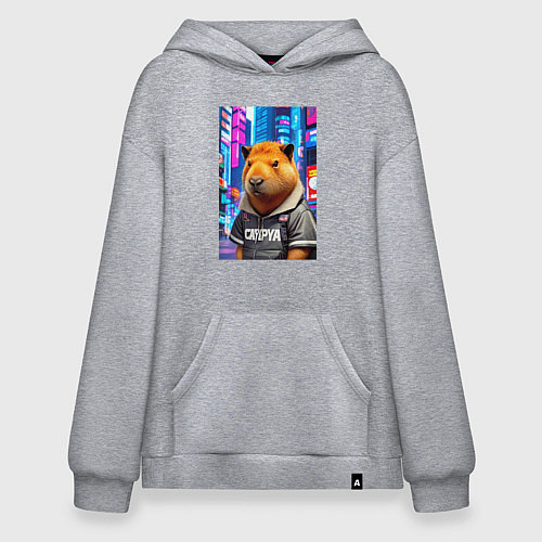 Худи оверсайз Cool capybara - urban style - neural network / Меланж – фото 1