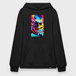 Толстовка-худи оверсайз Cool skull - pop art, цвет: черный