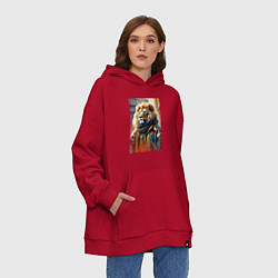 Толстовка-худи оверсайз Лев в драной куртке - хиппи, цвет: красный — фото 2