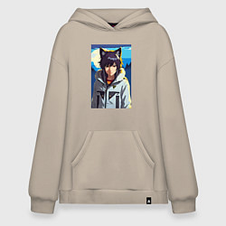 Толстовка-худи оверсайз Девочка-волчонок - аниме, цвет: миндальный