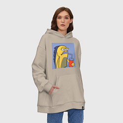 Толстовка-худи оверсайз Спанч Боб рыба мем, цвет: миндальный — фото 2