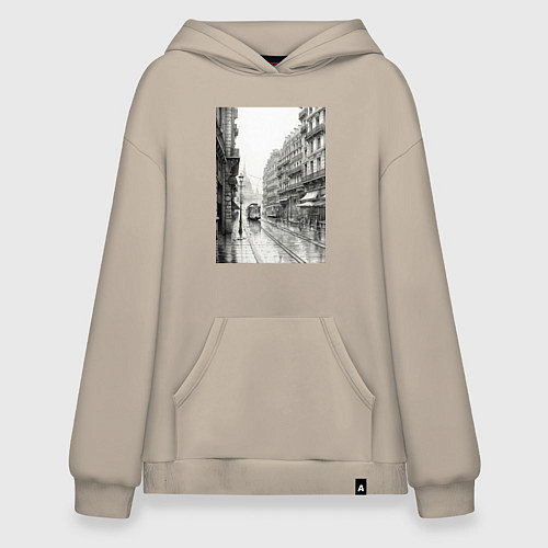 Худи оверсайз Черно-белый париж / Миндальный – фото 1