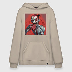 Худи оверсайз Зомби с большими красными глазами ест мясо