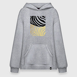 Толстовка-худи оверсайз Принт зебра черно- золотой, цвет: меланж