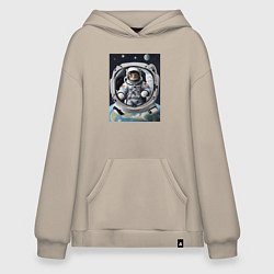 Толстовка-худи оверсайз Котик улетел в космос, цвет: миндальный
