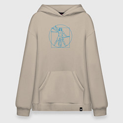 Толстовка-худи оверсайз Витрувианский гитарист, цвет: миндальный