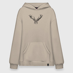 Толстовка-худи оверсайз Голова оленя анфас, цвет: миндальный