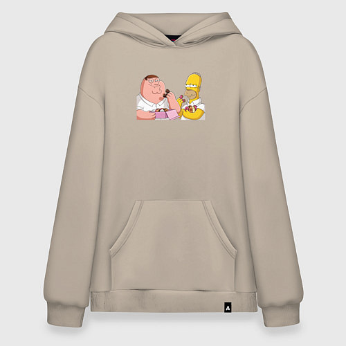 Худи оверсайз Питер и Гомер едят пончики / Миндальный – фото 1