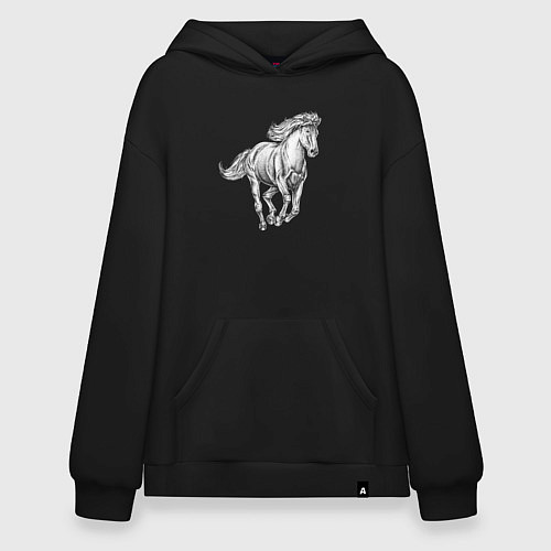 Худи оверсайз Белая лошадь скачет / Черный – фото 1