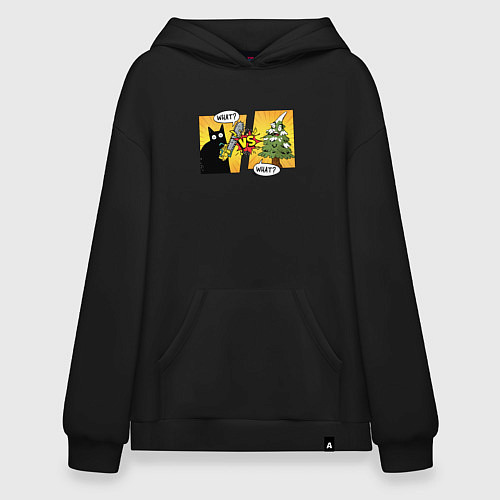 Худи оверсайз Кот против елки / Черный – фото 1