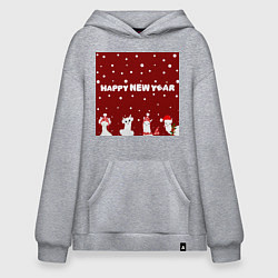 Толстовка-худи оверсайз Новогодние ламы в шапочках, цвет: меланж
