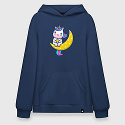 Толстовка-худи оверсайз Единорог на луне, цвет: тёмно-синий