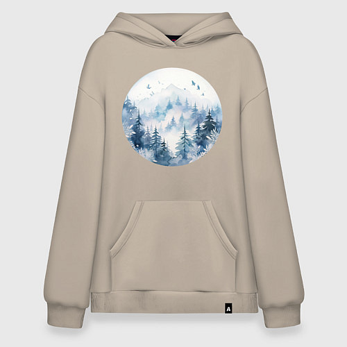 Худи оверсайз Горы в тумане в круге / Миндальный – фото 1