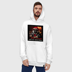 Толстовка-худи оверсайз Мем мопс в шапочке: хамить мне плохая примета, цвет: белый — фото 2