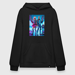 Толстовка-худи оверсайз Ken and Barbie - cyberpunk ai art, цвет: черный