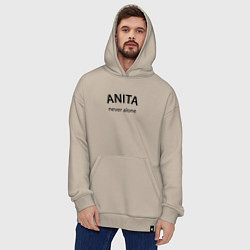 Толстовка-худи оверсайз Anita never alone - motto, цвет: миндальный — фото 2