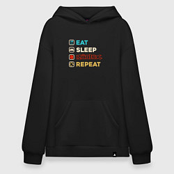 Толстовка-худи оверсайз Eat sleep roblox repeat art, цвет: черный