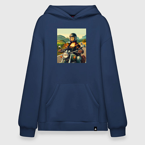 Худи оверсайз Mona Lisa on a motorcycle - ai art / Тёмно-синий – фото 1