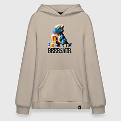 Толстовка-худи оверсайз Пивозавр - пиксель арт нейросеть, цвет: миндальный